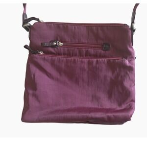 Osgoode Marley Plum Nylon Crossbody Organizer Bag Teal Lining Travel Zip Pockets